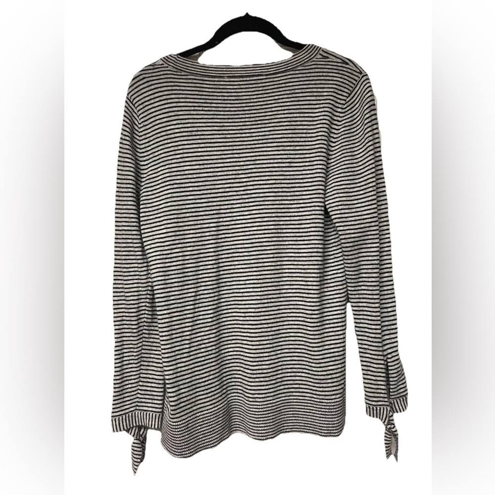 Ann Taylor LOFT Wool blend Tie Long Sleeved Top Grey/black stripes Size M - Picture 2 of 5